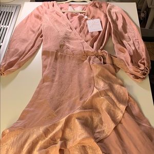 NWT satin ruffle wrap dress long sleeve mauve 6